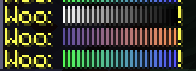 The result of parsing the examples for the gradient tag, shown in-game in the Minecraft client's chat window